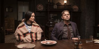 Lily Gladstone and Leonardo DiCaprio in “Killers of the Flower Moon,” coming to theaters Oct. 20 and then streaming at a later date on Apple TV+.