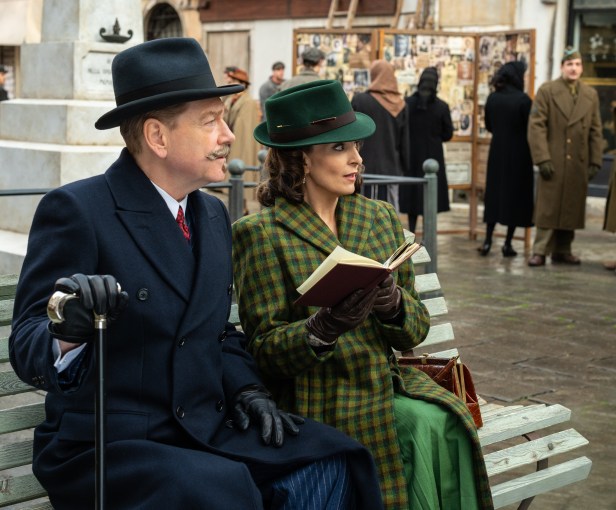 Kenneth Branagh as Hercule Poirot and Tina Fey as Ariadne Oliver in a scene from "A Haunting in Venice." (Rob Youngson/20th Century Studios)