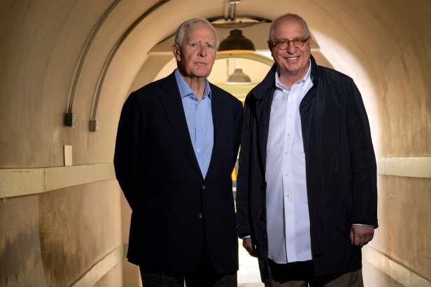 John le Carré (David Cornwell) and Errol Morris behind-the-scenes of “The Pigeon Tunnel,” (Photo from Apple TV+)