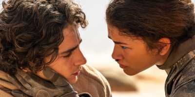 Timothee Chalamet as Paul Atreides and Zendaya as Chani in "Dune: Part 2." (Niko Tavernise/Warner Bros. Pictures)