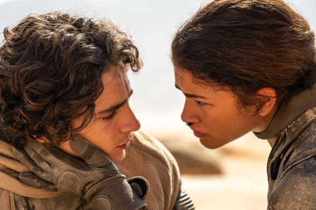 Timothee Chalamet as Paul Atreides and Zendaya as Chani in "Dune: Part 2." (Niko Tavernise/Warner Bros. Pictures)