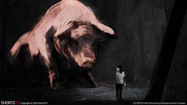 A scene from the animated short, "Letter to a Pig"