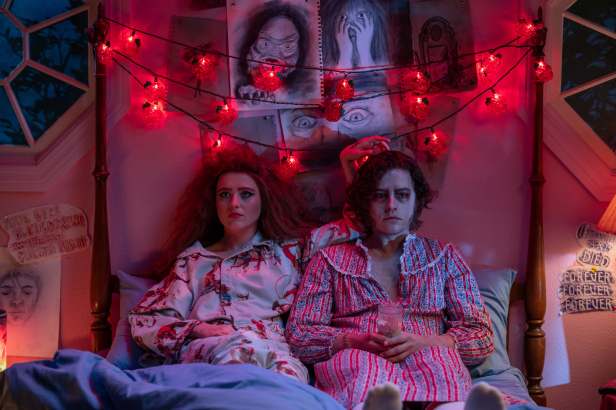 Kathryn Newton stars as Lisa Swallows and Cole Sprouse as The Creature in the horror-comedy, "Lisa Frankenstein." (Michele K. Short/Focus Features)