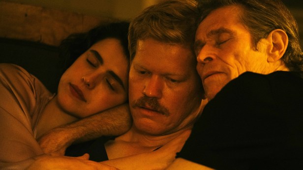 Margaret Qualley, Jesse Plemons and Willem Dafoe in "Kinds of Kindness." (Atsushi Nishijima/Searchlight Pictures)