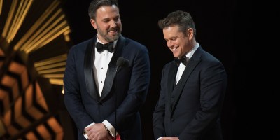 Ben Affleck and Matt Damon onstage at the 89th Oscars February 26, 2017. (Todd Wawrychuk/A.M.P.A.S.)