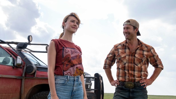 Kate (Daisy Edgar-Jones) and Tyler (Glen Powell) in "Twisters," directed by Lee Isaac Chung. (Melinda Sue Gordon/Universal Pictures)
