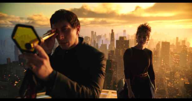 Adam Driver and Nathalie Emmanuel in "Megalopolis." (Lionsgate)