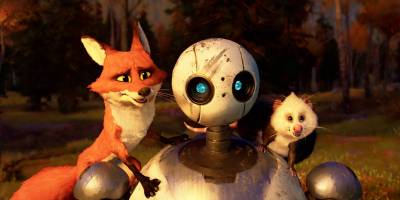 Fink (Pedro Pascal), Roz (Lupita N’yongo), and Pinktail (Catherine O’Hara) in "Wild Robot," directed by Chris Sanders. (Universal Pictures/DreamWorks Animation)