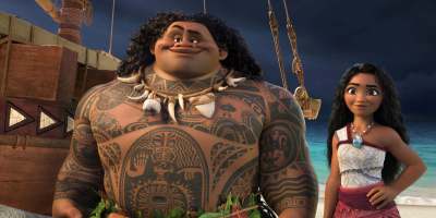 Maui (voice of Dwayne Johnson) and Moana (voice of Auli‘i Cravalho) in "Moana 2." (Disney Enterprises, Inc.)