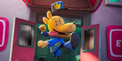 Dog Man, voiced by Peter Hastings in a scene from "Dog Man." (DreamWorks)