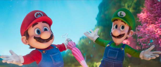 Mario (Chris Pratt) and Luigi (Charlie Day) in "The Super Mario Galaxy Movie." (Universal/Illumination/Nintendo)