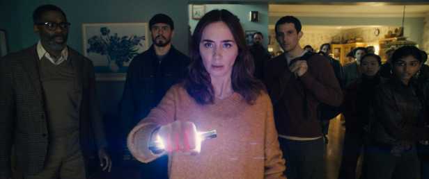 Colman Domingo, Tommy Martinez, Emily Blunt and Josh O'Connor in "Disclosure Day." (Universal Pictures)