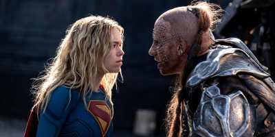 Milly Alcock as Supergirl and Matthias Schoenaerts as Krem. (Parisa Taghizadeh/Warner Bros. Pictures)
